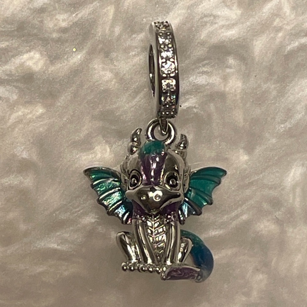 Bracelet Charm Dragon with Wings & Rhinestones Sterling Silver - Picture 8 of 9